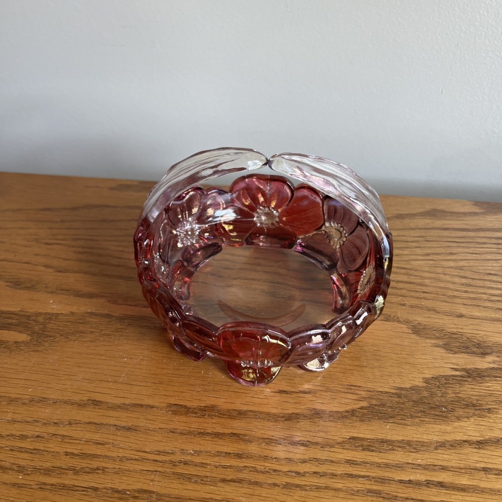 Vintage Westmoreland Dogwood Pansy Purple & Pink Glass Basket, Trinket Dish - Picture 2 of 11